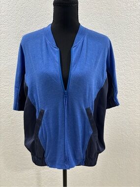 Nau Blue Short-Sleeve Bomber Jacket with Navy Panels